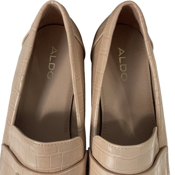 Aldo Penny Loafers Womens 6.5 Tan Nude Crocodile Slip On Shoes Old Money Preppy - Picture 9 of 11